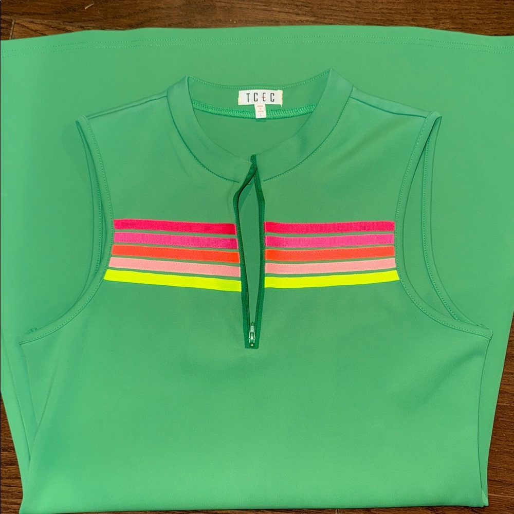 TCEC Vibrant Green Dress with Multicolor Stripes Large